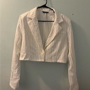 SHEIN Ivory Pinstripe Cropped Blazer